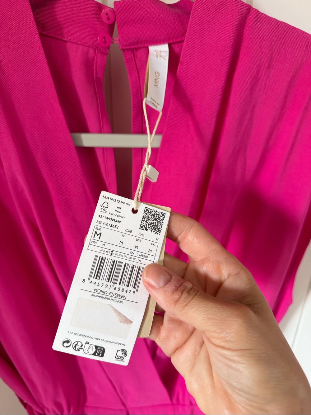 Mango Magenta Sleeveless V-Neck Jumpsuit with Tie Waist - Picture 6 of 7